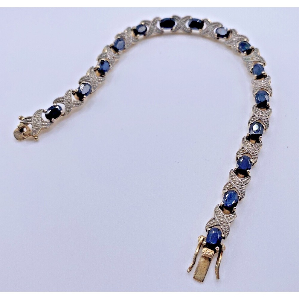 Vtg DBJ Dee Berkley Blue Stone XO Tennis Bracelet 7 1/4" Gold Over 925 Sterling - Picture 5 of 10